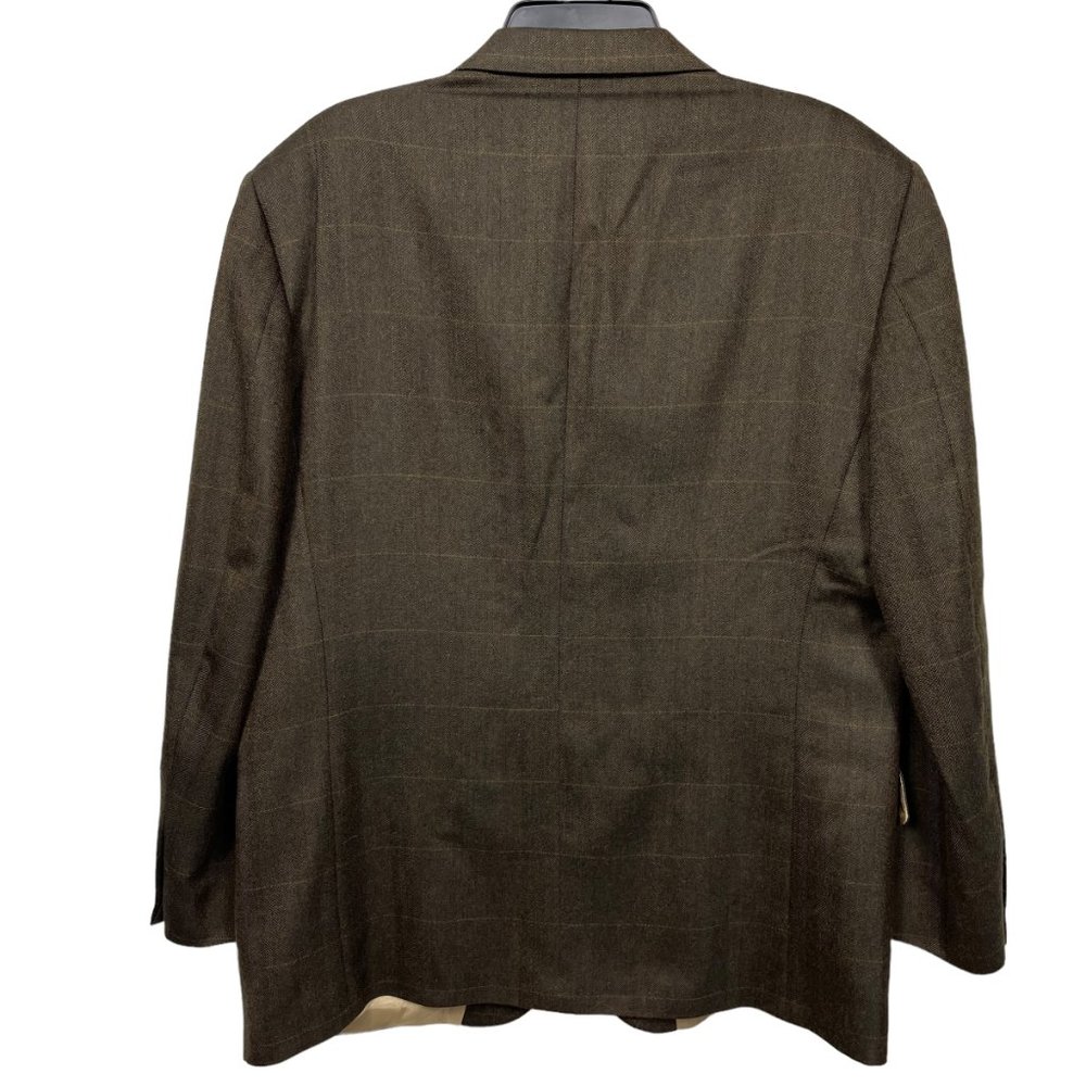 Oscar de la Renta Men's 44R Blazer Plaid Single Breasted Two Button Brown Wool - Picture 2 of 10